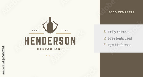 Vintage wine bottle abstract premium restaurant winery vintage logo design template vector