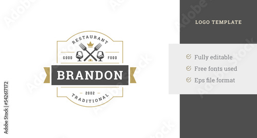 Premium restaurant royal vintage logo design template heraldic shield decorative ribbon vector