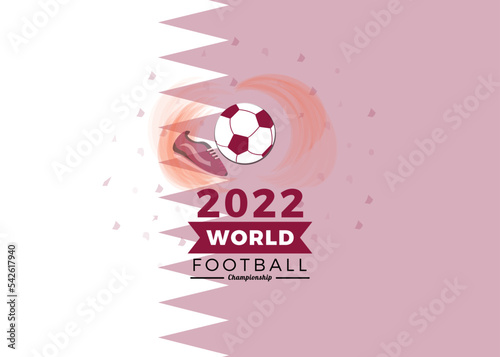Flat 2022 World Football Championship with Flag Illustration Design