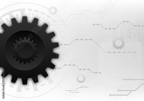 The black cog is placed on the left on the techcircle, on the right is a gray processor. digital line above on a gray background