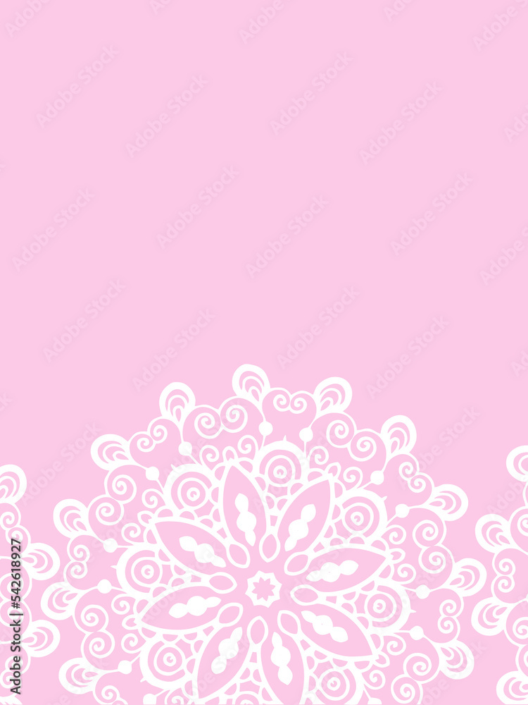 ピンクの敷物に白のテーブルクロス