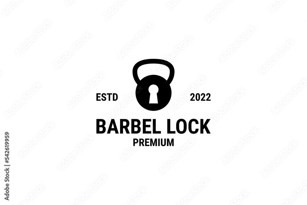 Obraz premium Flat gym fitness barbel lock logo design vector illustration