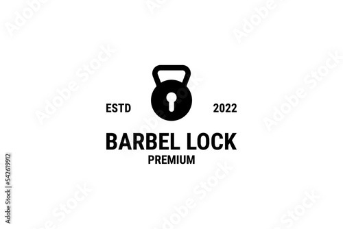 Flat gym fitness barbel lock logo design vector illustration