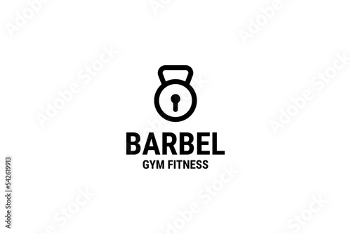 Flat gym fitness barbel lock logo design vector illustration