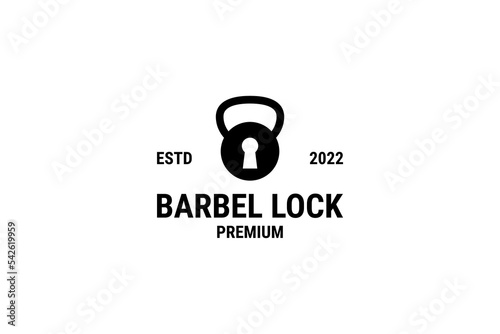 Flat gym fitness barbel lock logo design vector illustration