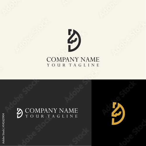 Letter h and horse head vector logo in line style