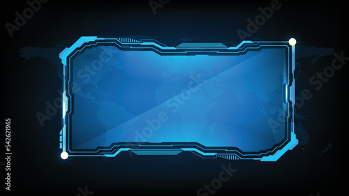 Abstract futuristic background of blue glowing technology sci fi frame hud ui