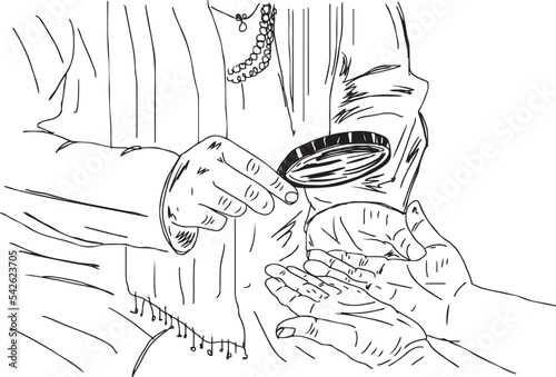 Astrologer reading hand lines with a lens vector and illustration, Astrology logo, clip art, and symbol, fortune teller sketch drawing, astrologer cartoon drawing ,  holy astrologer guru and jyotish 