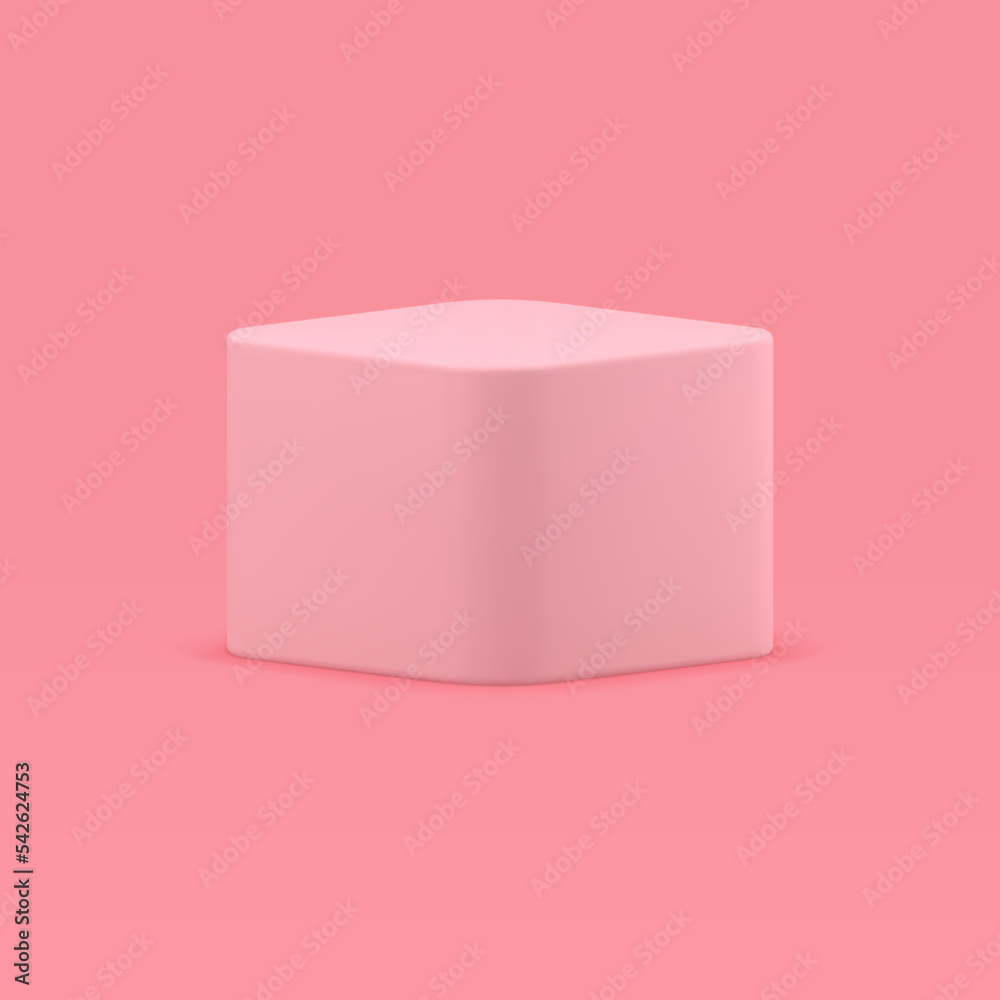 Smooth cube podium pink symmetric polygon geometric shape basic foundation 3d design vector Smooth cube podium pink symmetric polygon geometric shape basic foundation 3d design vector