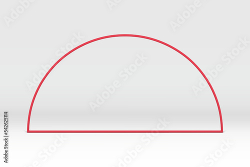 3d red boundary metallic semicircle frame decorative minimal element design realistic vector