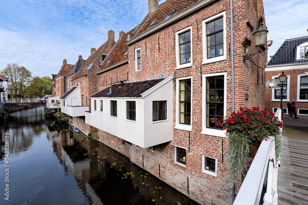 Fototapeta premium hanging kitchens over the Damsterdiep in Appingedam, Netherlands