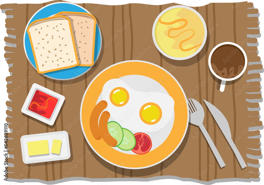 Breakfast concept with food and drinks with flat icons