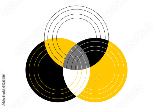 Venn diagram three circle with line chart infographic sign.