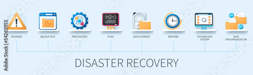 Leinwand Poster Disaster recovery banner with icons