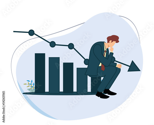 businessman experienced a decline in business performance due to recession. flat design vector