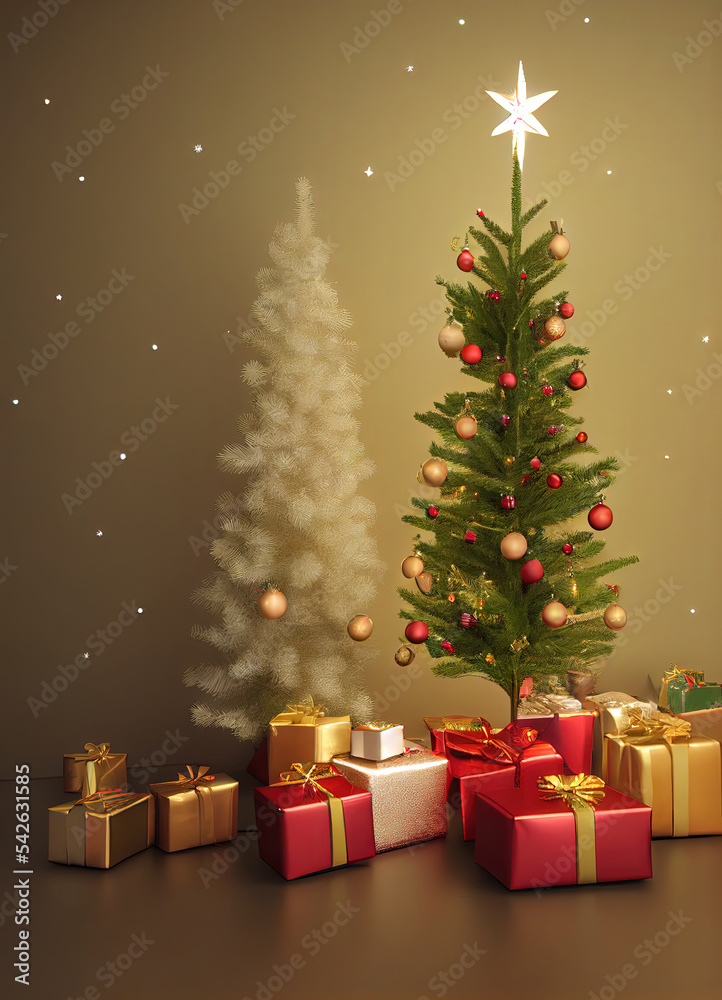christmas tree with gift boxes generated by AI, artificial intelligence