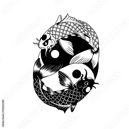 yin and yang koi black and white illustration