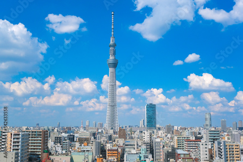 東京都 錦糸町から見る東京スカイツリーと街並み