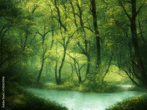 morning in the forest fantasy illustration