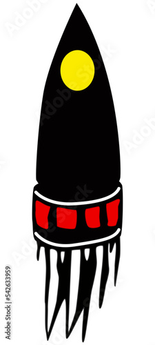 Cartoon spaceship with hull like squid isolated on white. Design element.