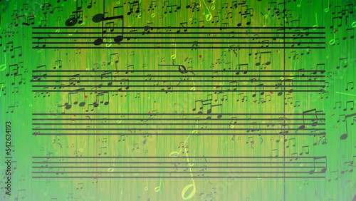 Rain of chaotically pouring musical symbols