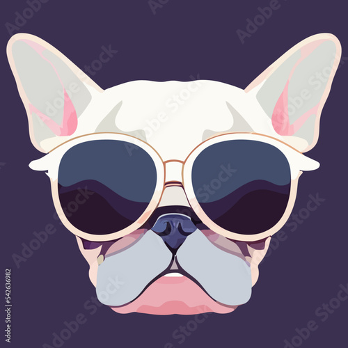 illustration Vector graphic of cool French bulldog head wearing sunglasses isolated good for logo, icon, mascot, print or customize your design