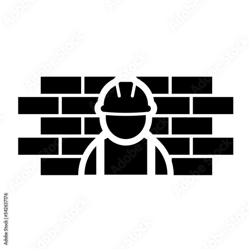 Builder icon in flat style Good job of construction worker symbol isolated on white baclground. Building contractor and brick wall icon in black. Filled sign Vector design for web site, UI, mobile app