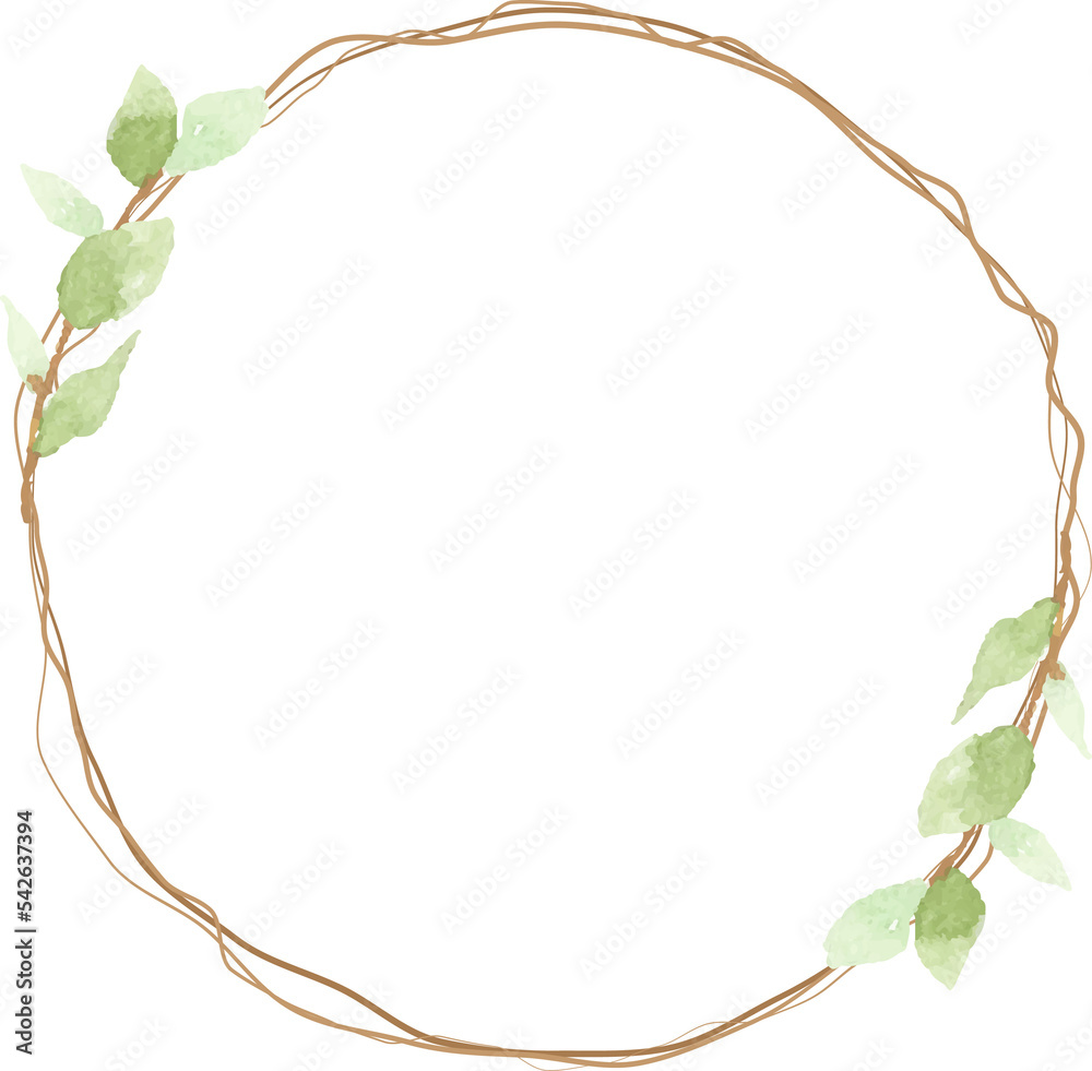 watercolor hand drawn green leaf with dry twig wreath frame watercolor hand drawn green leaf with dry twig wreath frame