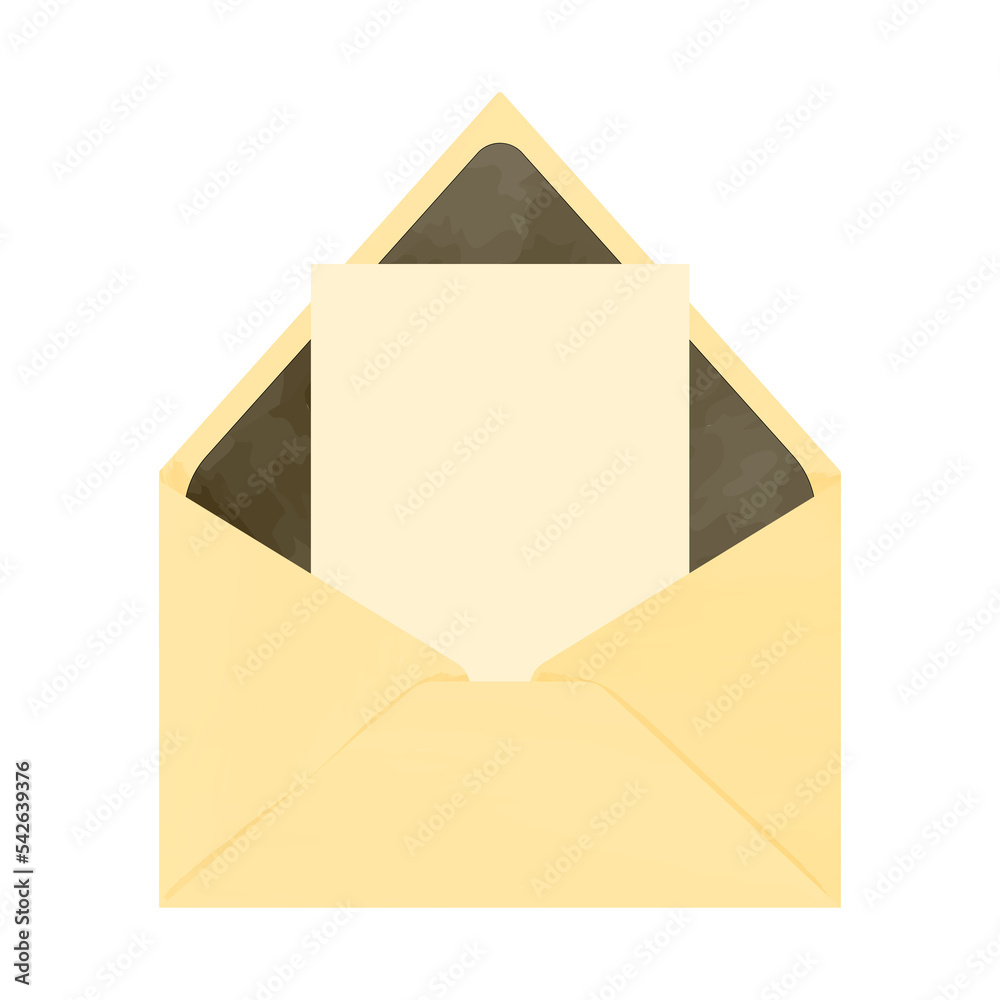 Old envelope with a sheet of paper on a white background Old envelope with a sheet of paper on a white background