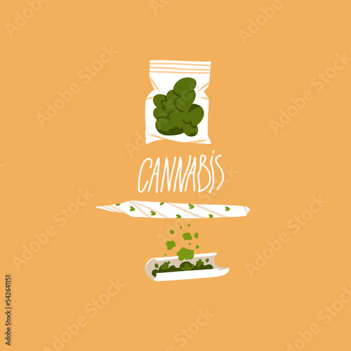 Hand drawn vector abstract graphic clip art illustration of Medical Marijuana, smoking accessories.Smoking weed cartoon.Cannabis and weed legalization concept design art.Trendy vector illustration.