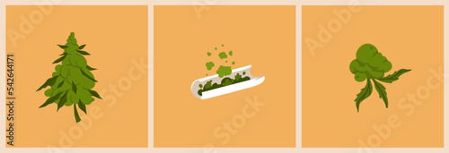 Hand drawn vector abstract graphic clip art illustration of Medical Marijuana, smoking accessories.Smoking weed cartoon.Cannabis and weed legalization concept design art.Trendy vector illustration.