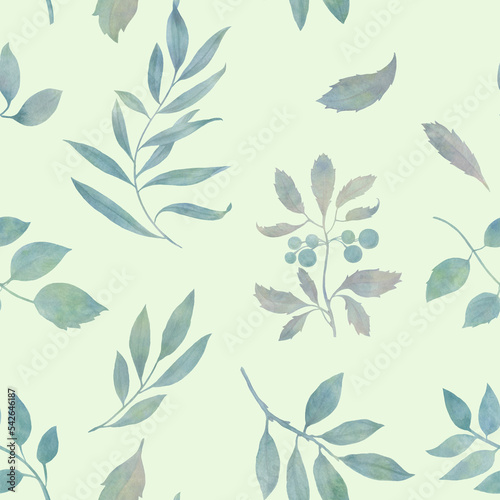 Green leaves seamless pattern with abstract watercolor for wallpaper  wrapping paper  print  design.