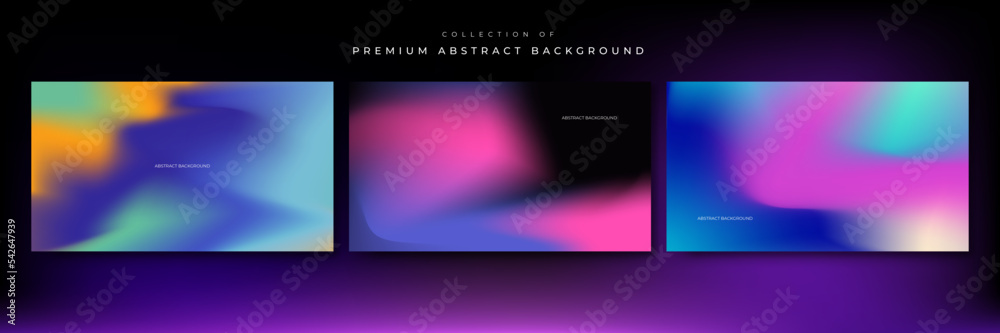 Blurred backgrounds set with modern abstract blurred color gradient patterns. Smooth templates collection for brochures, posters, banners, flyers and cards. Vector illustration.