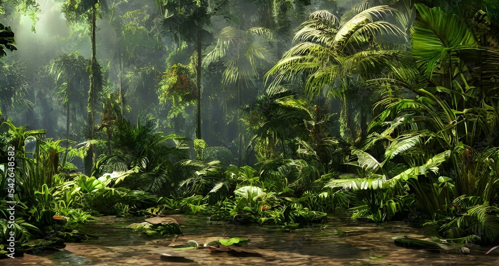 Fototapeta premium Sun shine during rain in the forest