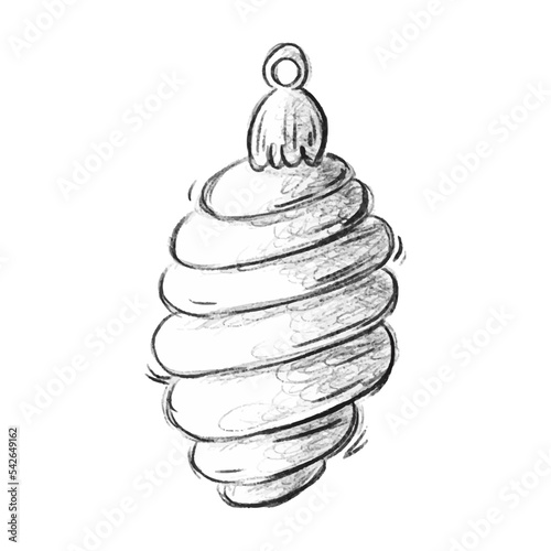 Christmas holidays decoration concept illustration. Hand drawn christmas ball. isolated on white background. Vector sketch. black and white illustration. icon doodle.