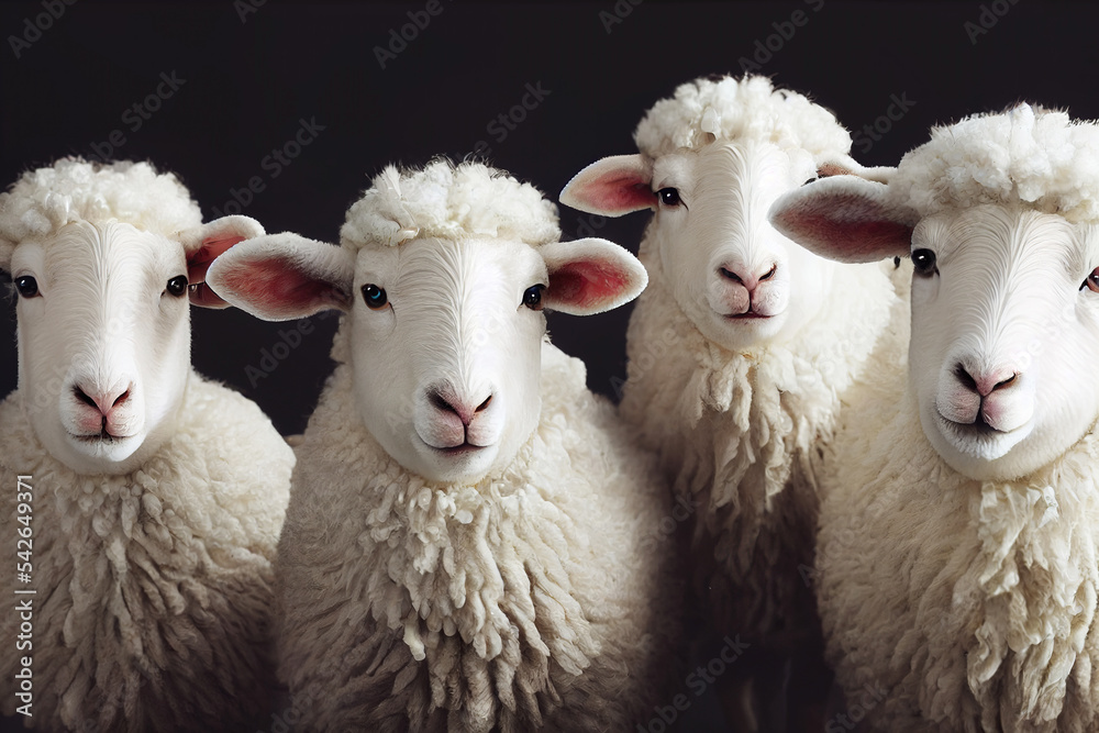Obraz premium Picture of four white sheep in studio setting