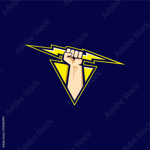 Hand holding yellow thunders vector. Zeus thunders vector