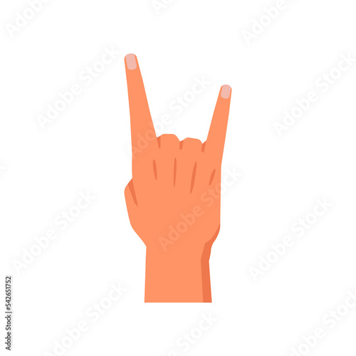 Horns hand gesture, isolated sign meaning rock n roll. Music fan, nonverbal language and communication. Musician, sticker or emoji. Vector in flat style