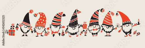Christmas gnomes line. Christmas gnomes silhouette
