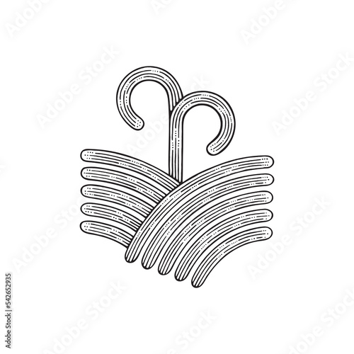 Young seedling grow from fertile soil hand drawn abstract illustration. Young plant. Sprout and soil. Vintage engraving style symbol. Part of set.