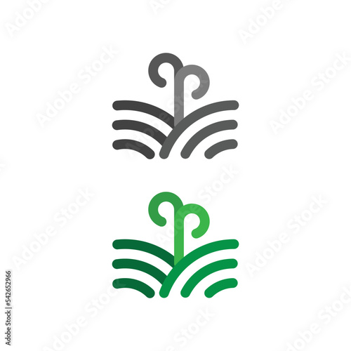 Young plant. Young seedling grow from fertile soil abstract illustration. Sprout and soil. Monochrome gray and color symbols. Part of set.....