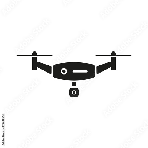 Quadcopter with camera line icon. Shooting, photo, fly, control, photographer, video, creativity, creative occupation, hobby, drone. Technology concept. Vector black line icon on a white background