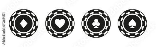 Stack of chips. Casino, excitement, poker, bet, accounting, twentyone, win, allin, skid. Financial concept. Vector black line icon on a white background photo
