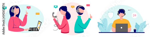 Customer service, online help, call center. Set of illustrations.