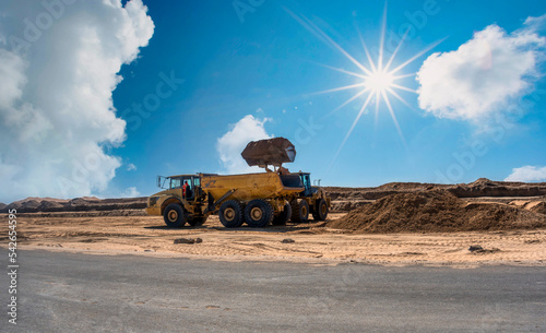 Photography excavator in the desert
