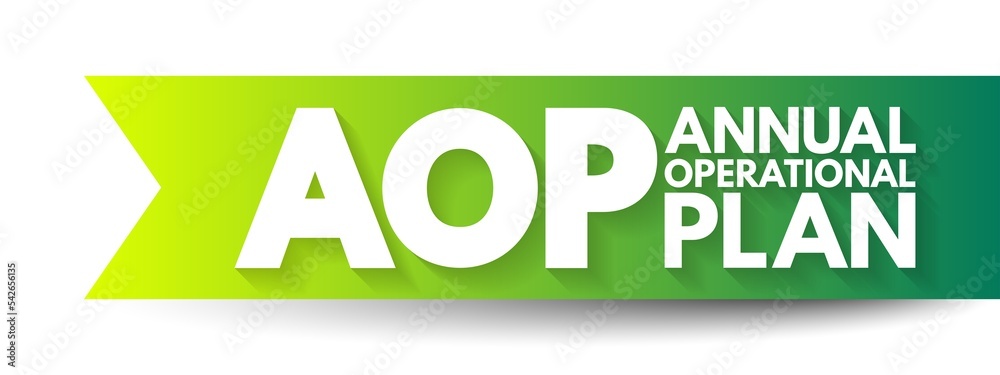 AOP Annual Operational Plan - practical document that defines the financial and human resources that need to be allocated to achieve your business goals, acronym text concept background