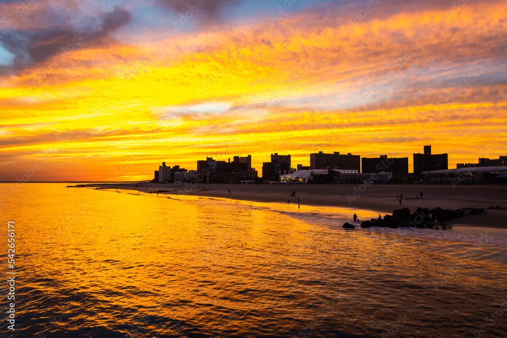 Sunset at Coney Island beach in New York City, United States of America.