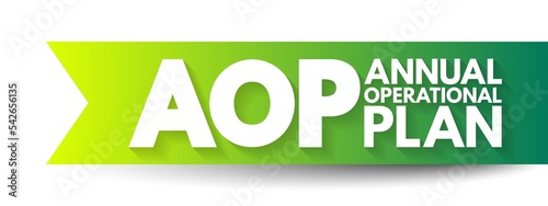 AOP Annual Operational Plan - practical document that defines the financial and human resources that need to be allocated to achieve your business goals, acronym text concept background