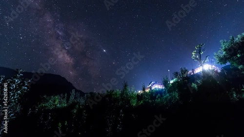 This timelapse captures the milky way in a sky full of stars over a tiny village, in Sainj, Himachal Pradesh. photo
