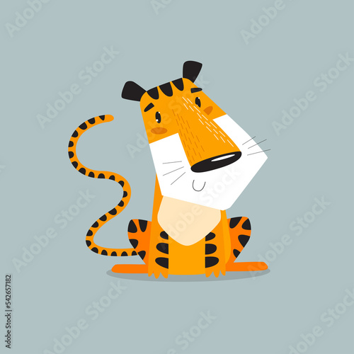 Cute cartoon tiger. the tiger is sitting. African animal. Funny tiger. cartoon character vector
